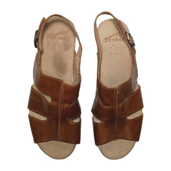 Dansko Tatiana Tan Pull Up Leather Sandals Size 36 Comfort Heel Slingback - Picture 6 of 16